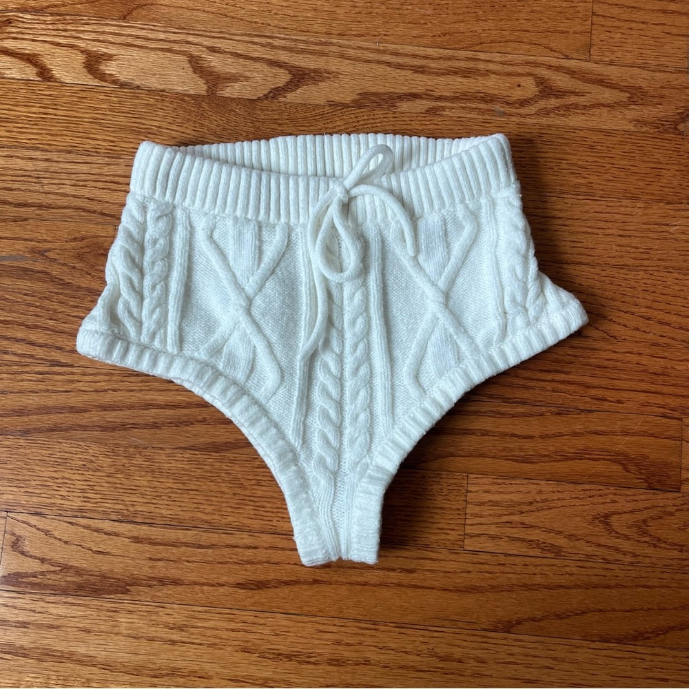 For Love And Lemons White High-Waisted Knit Shorts